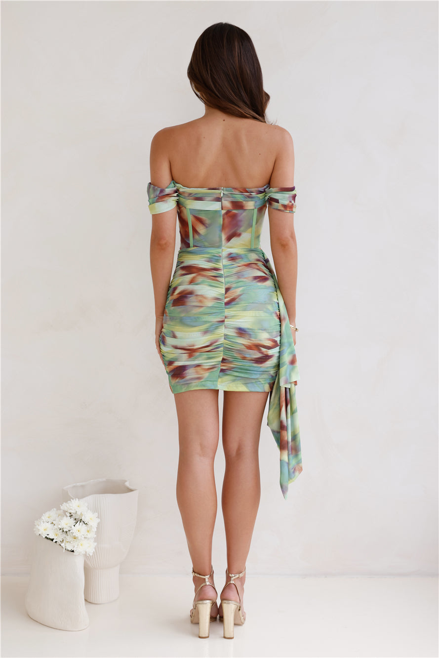 Pretty Personality Mesh Off Shoulder Mini Dress Green