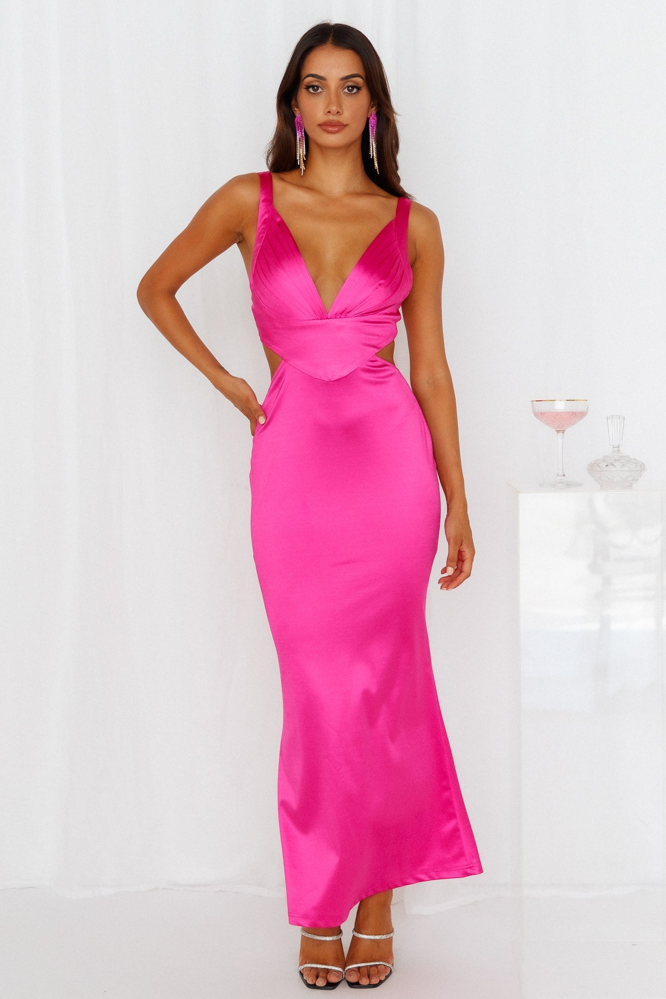 Sunset Views Satin Midi Dress Hot Pink
