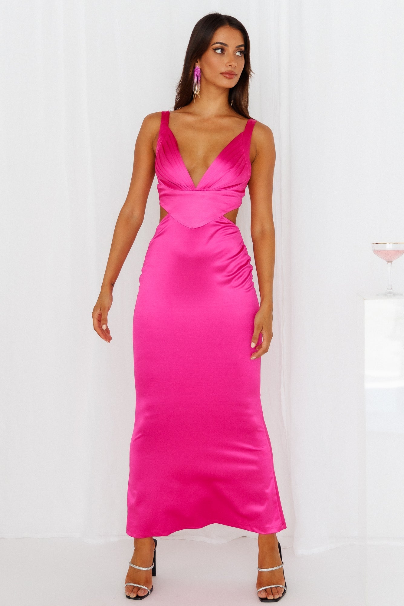 Sunset Views Satin Midi Dress Hot Pink