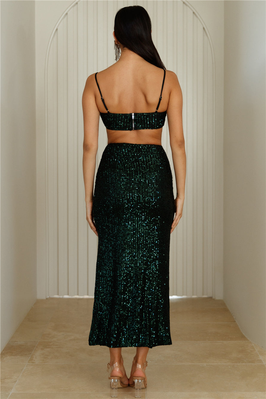 HELLO MOLLY Dusk Heart Sequin Midi Skirt Black