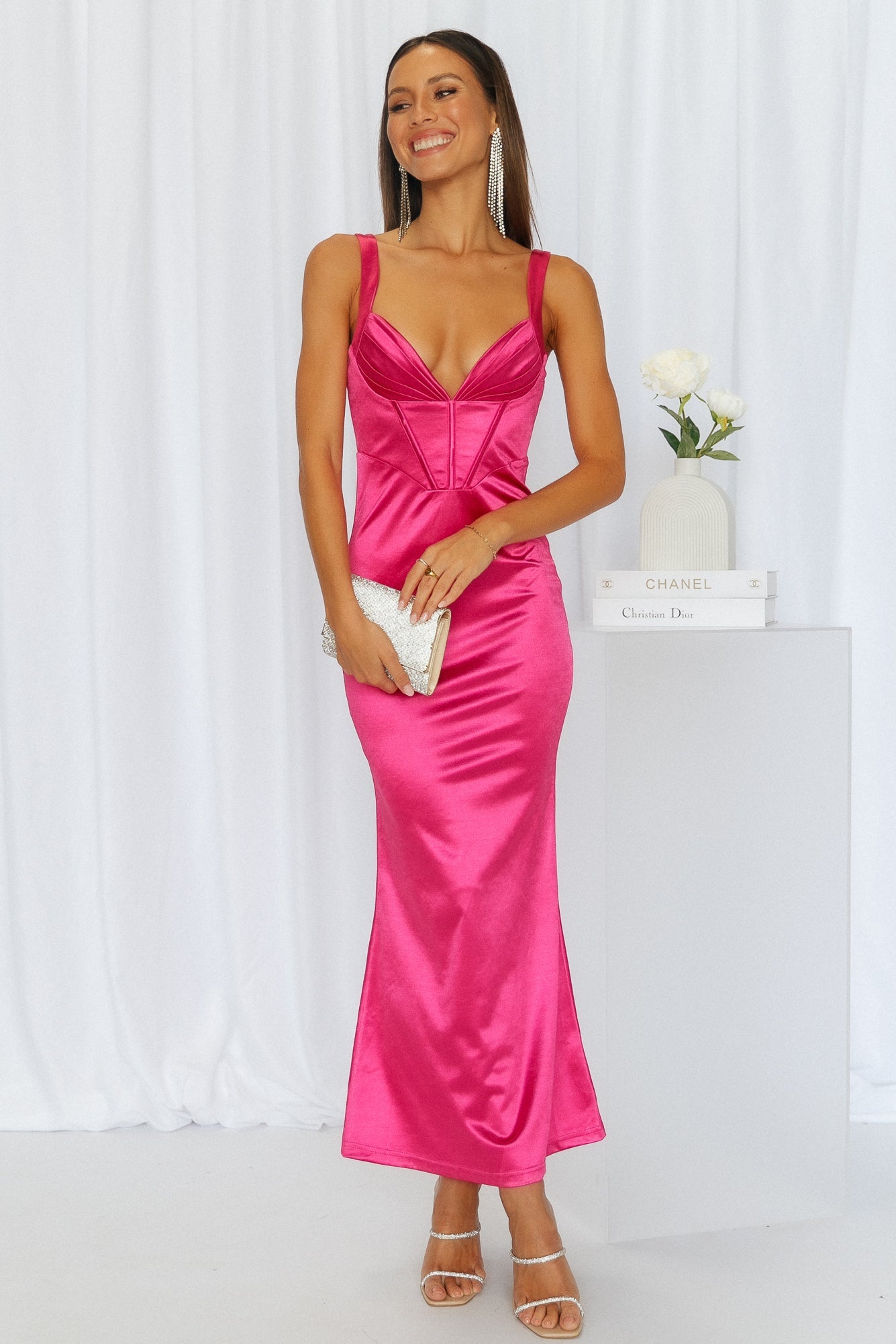 Check It Out Midi Dress Hot Pink