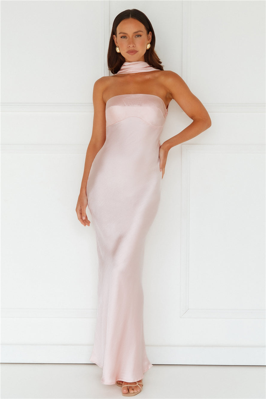 Precious Pearl Satin Maxi Dress Pink