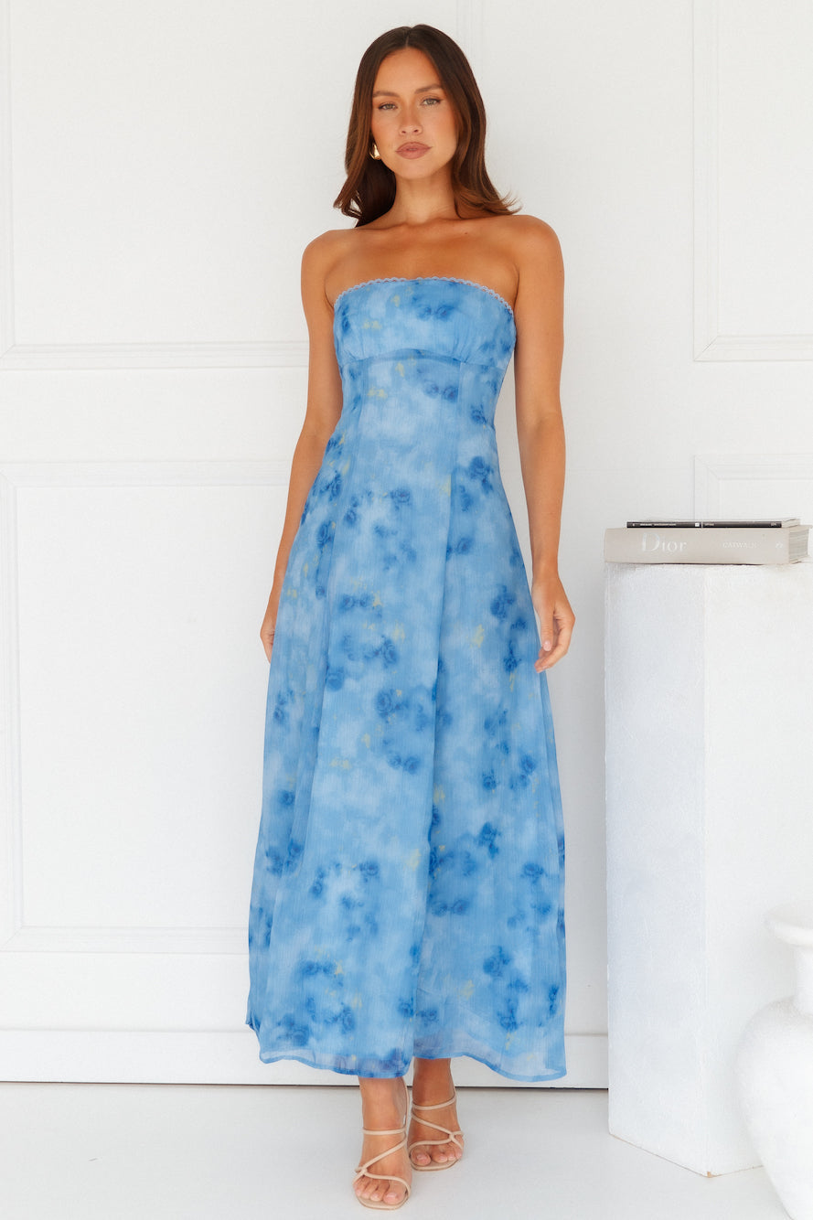 Elsa Strapless Maxi Dress Blue