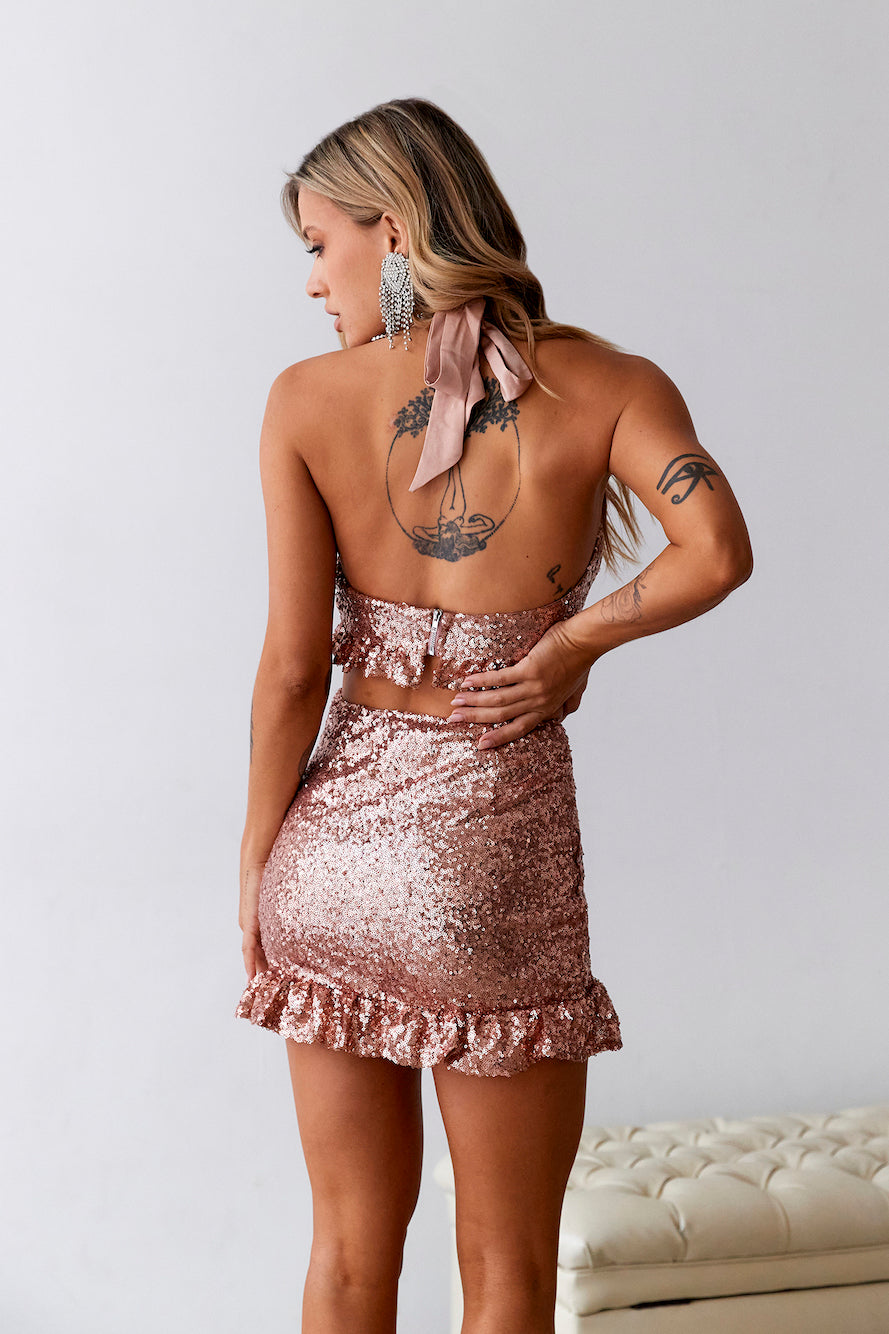 HELLO MOLLY Sweet Siren Sequin Skirt Rose Gold