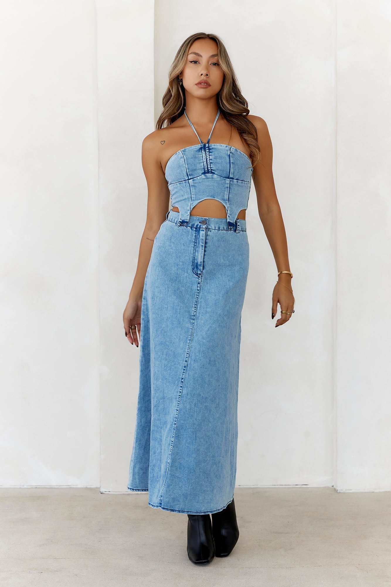 High-Definition Style Midi Skirt Denim