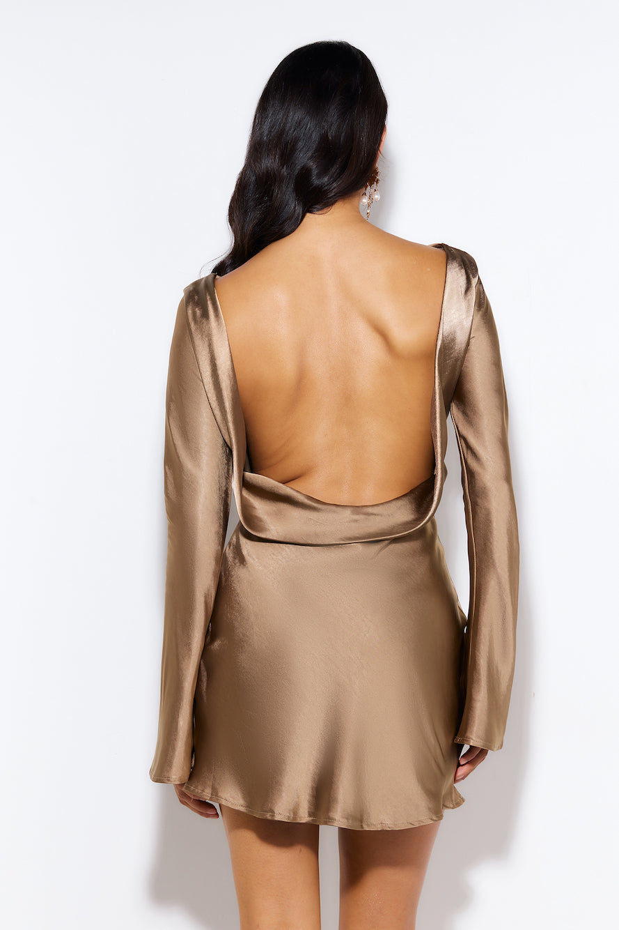 First Class Satin Mini Dress Brown