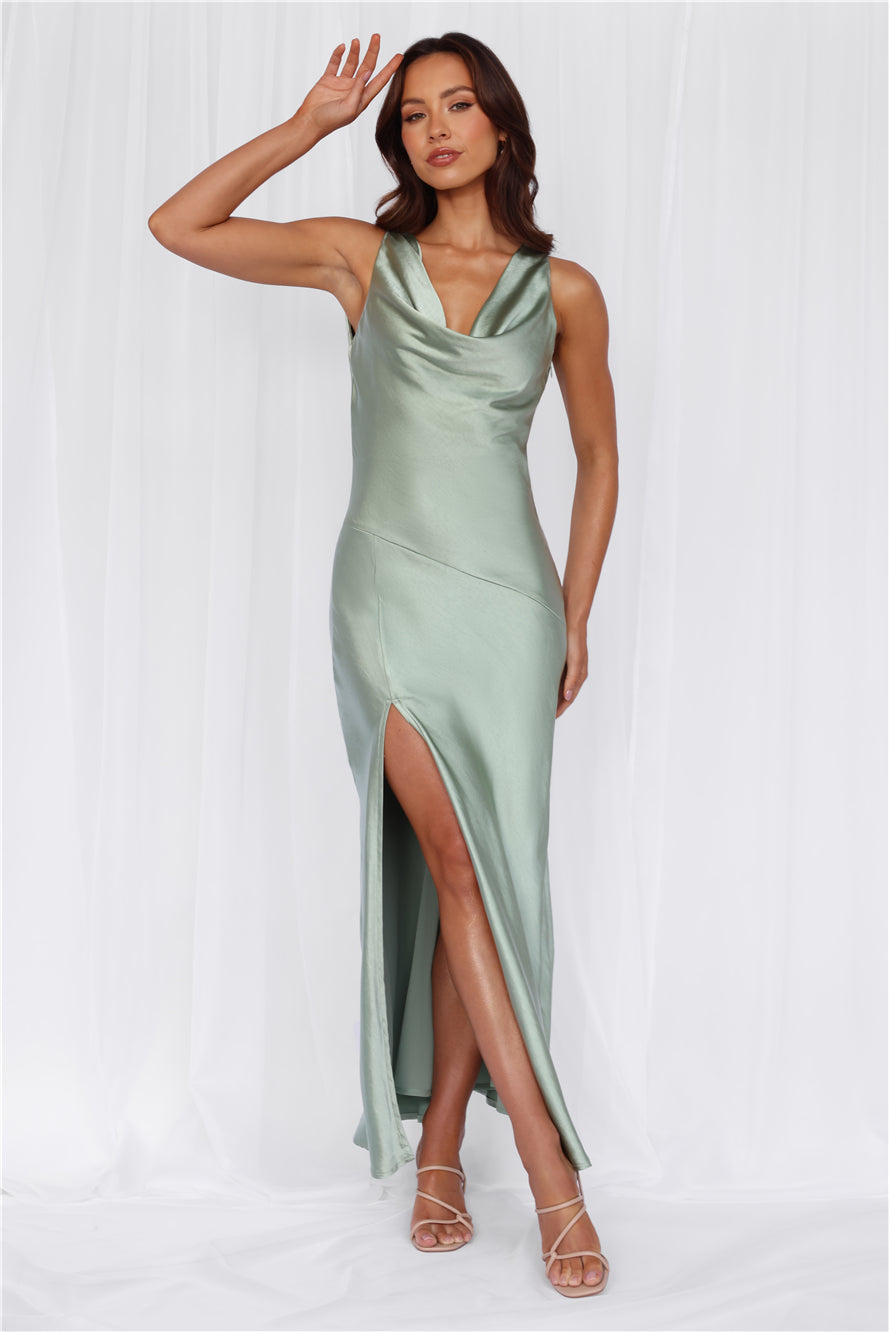 HELLO MOLLY The Loretta Cowl Satin Maxi Dress Sage