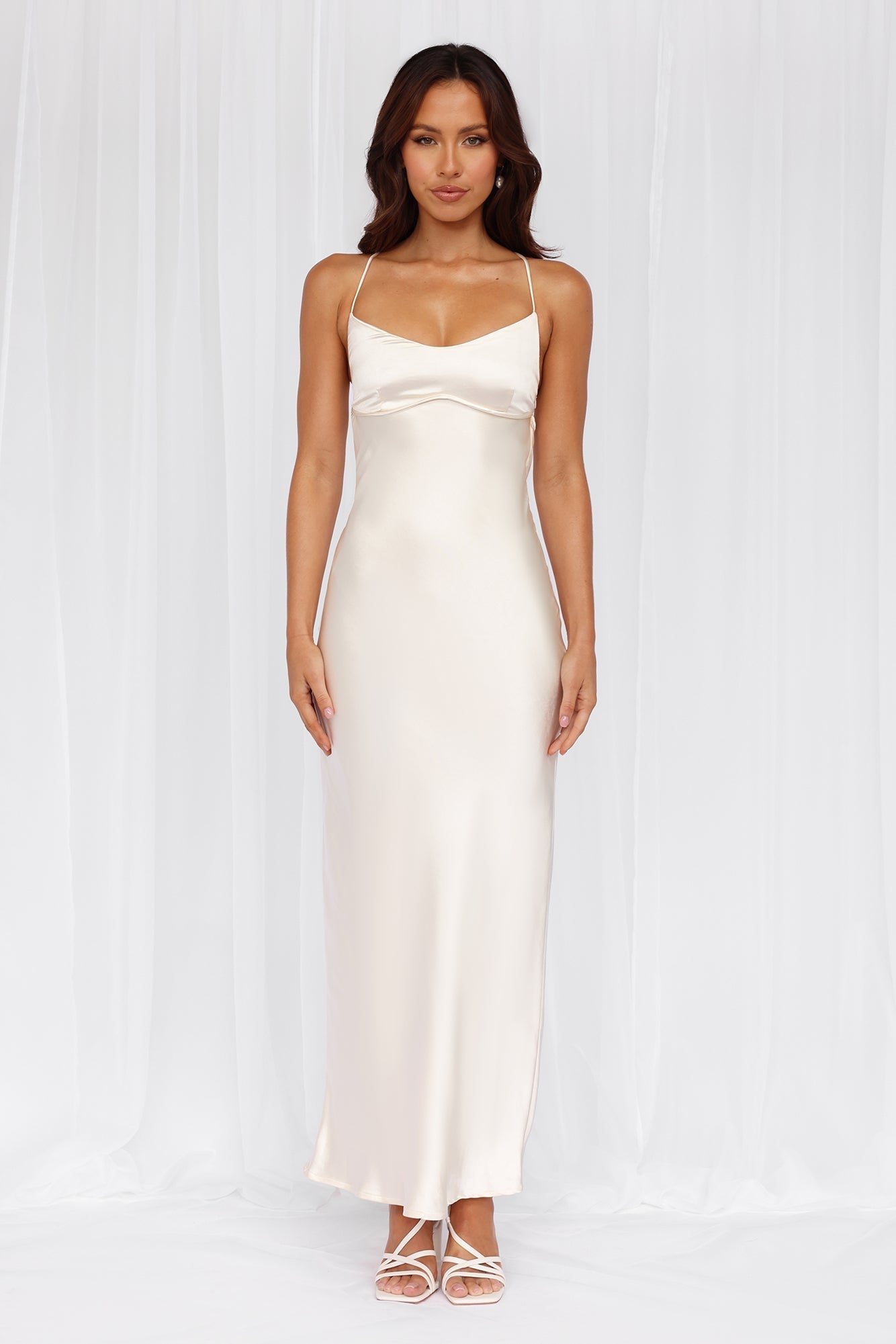 HELLO MOLLY The Samara Satin Maxi Dress Pearl