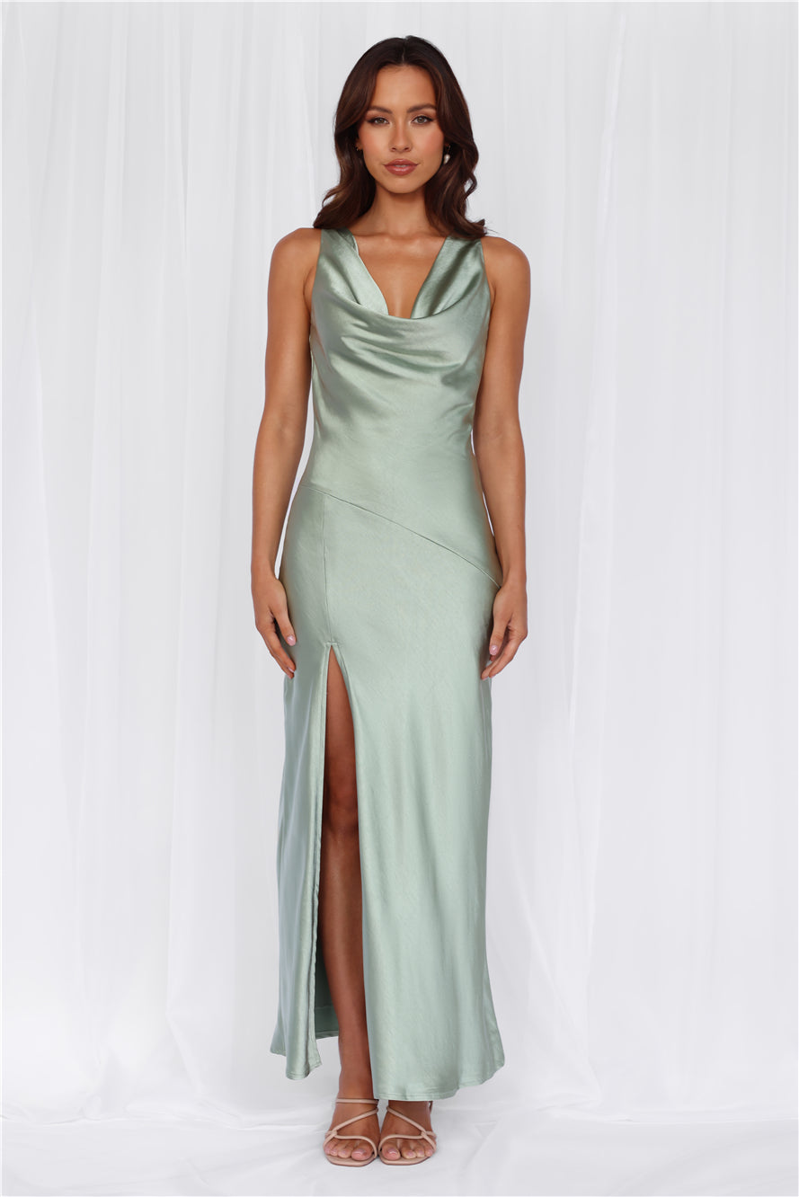 HELLO MOLLY The Loretta Cowl Satin Maxi Dress Sage