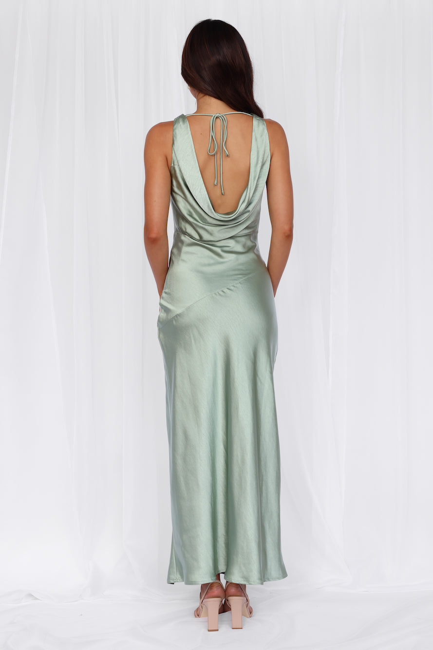 HELLO MOLLY The Loretta Cowl Satin Maxi Dress Sage