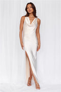 HELLO MOLLY The Loretta Cowl Satin Maxi Dress Pearl