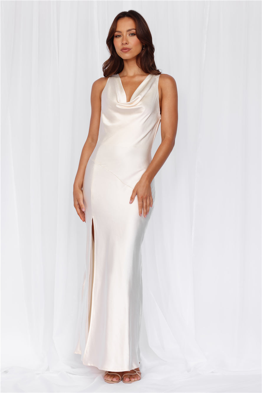 HELLO MOLLY The Loretta Cowl Satin Maxi Dress Pearl
