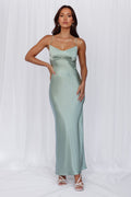 HELLO MOLLY The Samara Satin Maxi Dress Sage