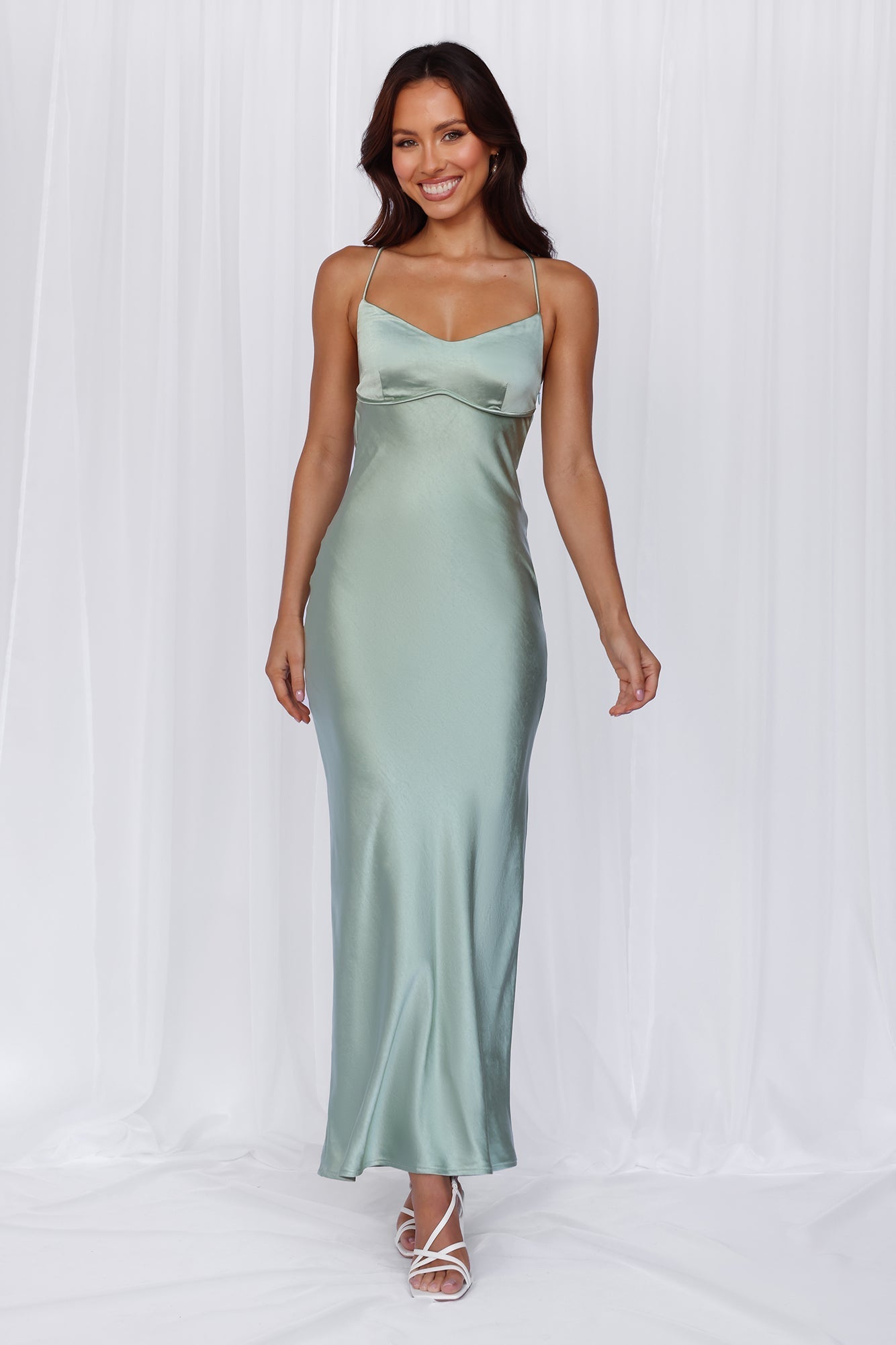 HELLO MOLLY The Samara Satin Maxi Dress Sage