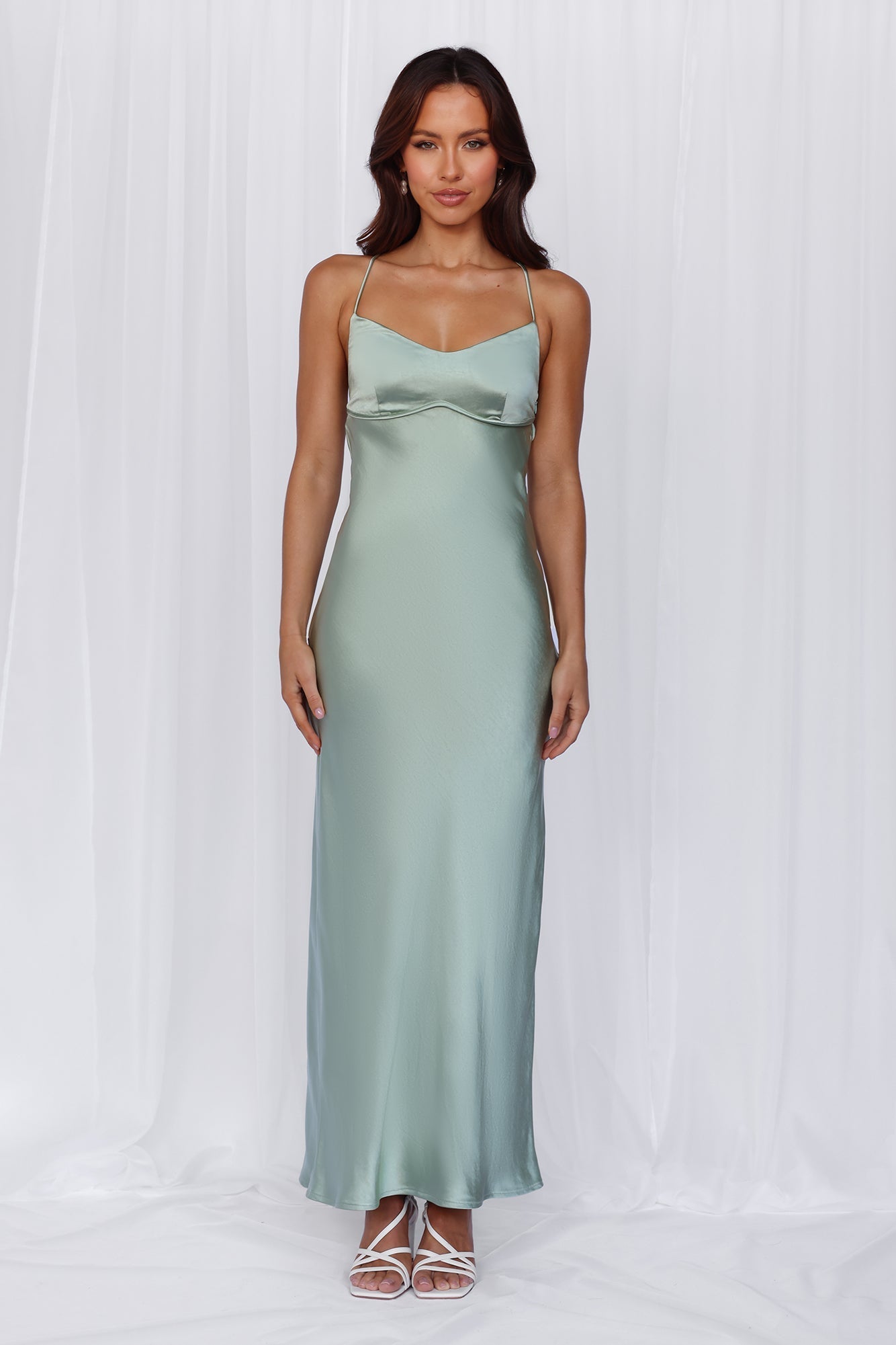 HELLO MOLLY The Samara Satin Maxi Dress Sage