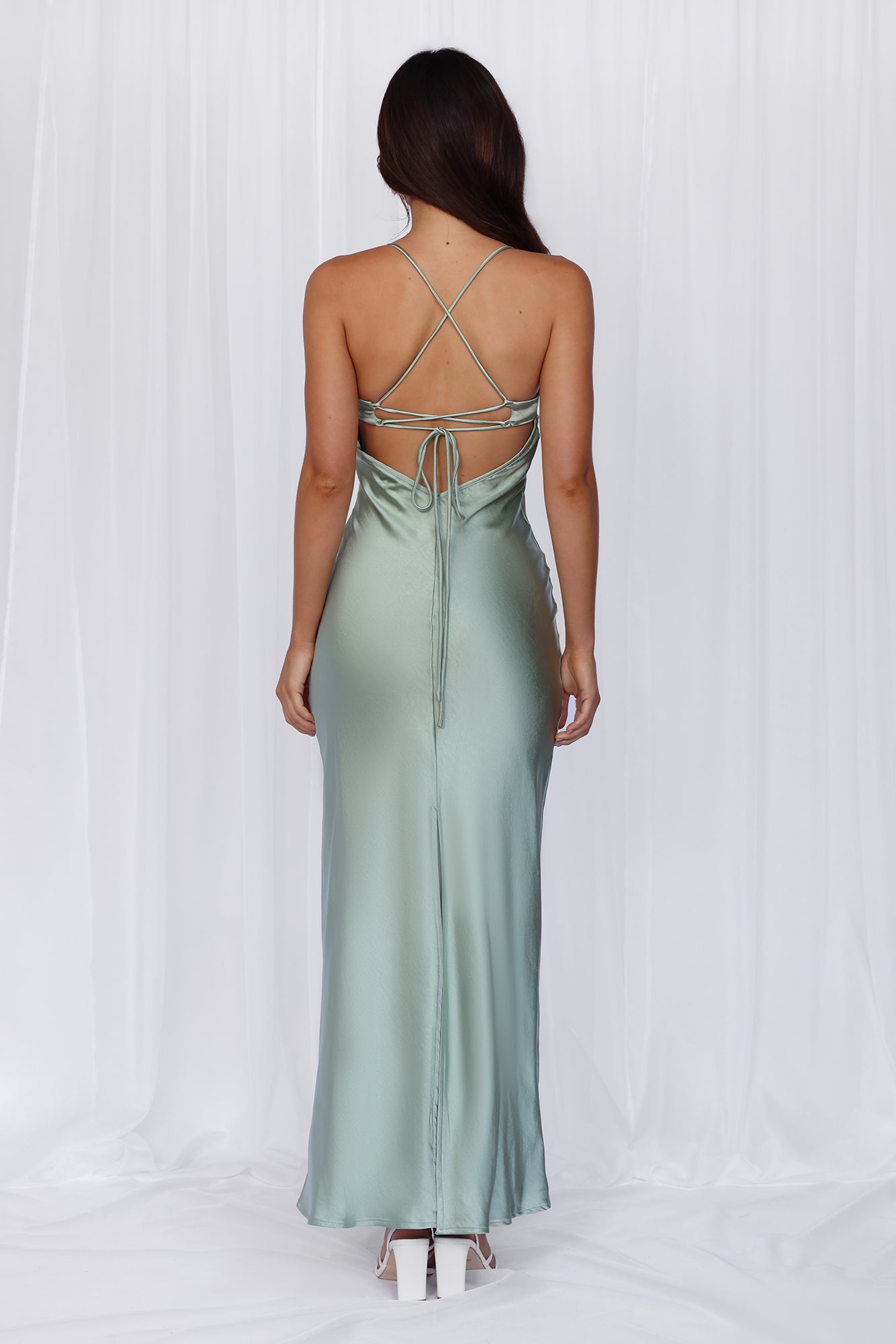 HELLO MOLLY The Samara Satin Maxi Dress Sage