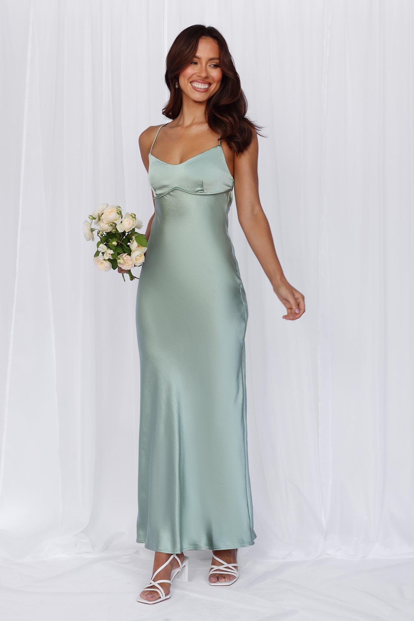 HELLO MOLLY The Samara Satin Maxi Dress Sage