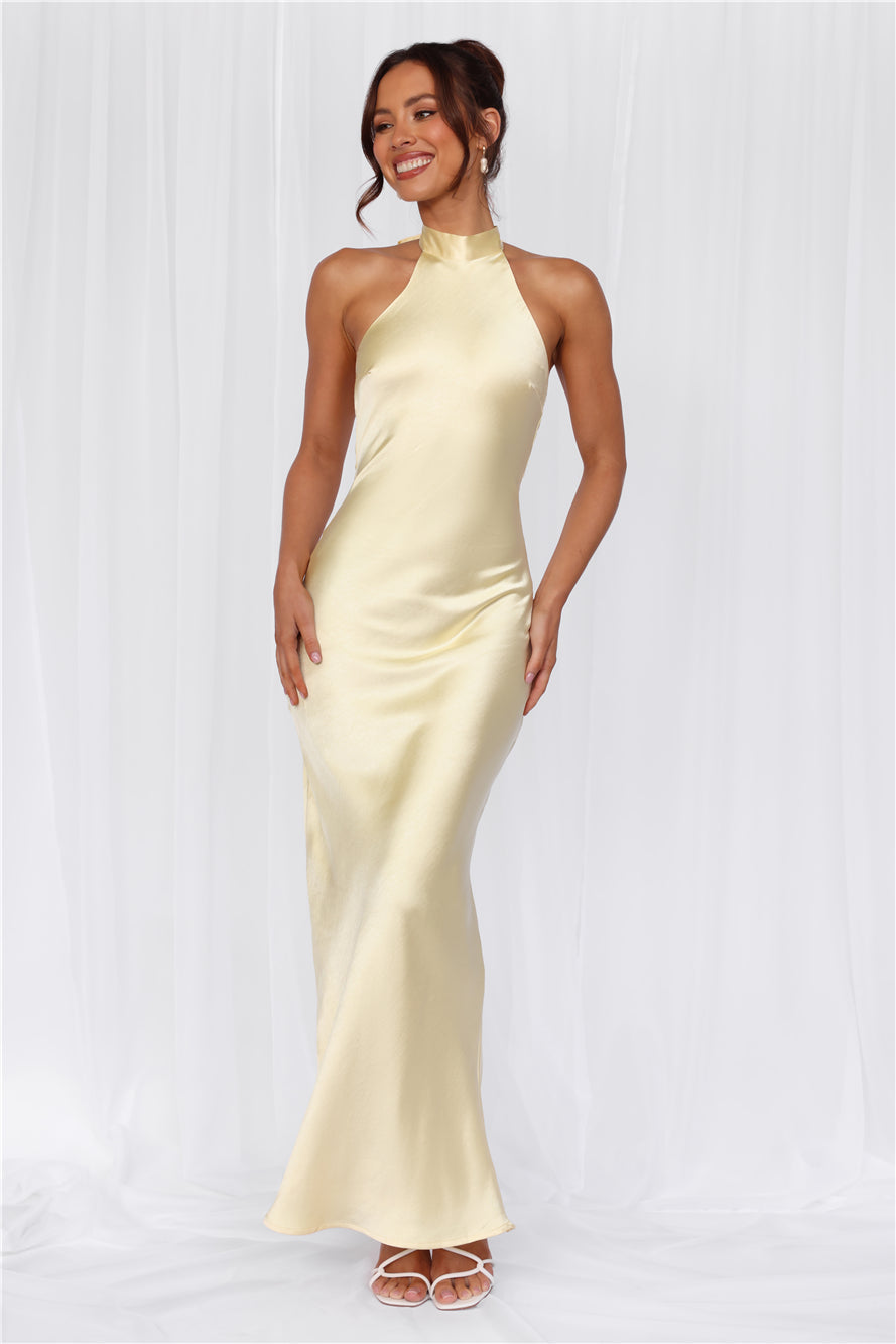 HELLO MOLLY The Cleo Halter Satin Maxi Dress Yellow
