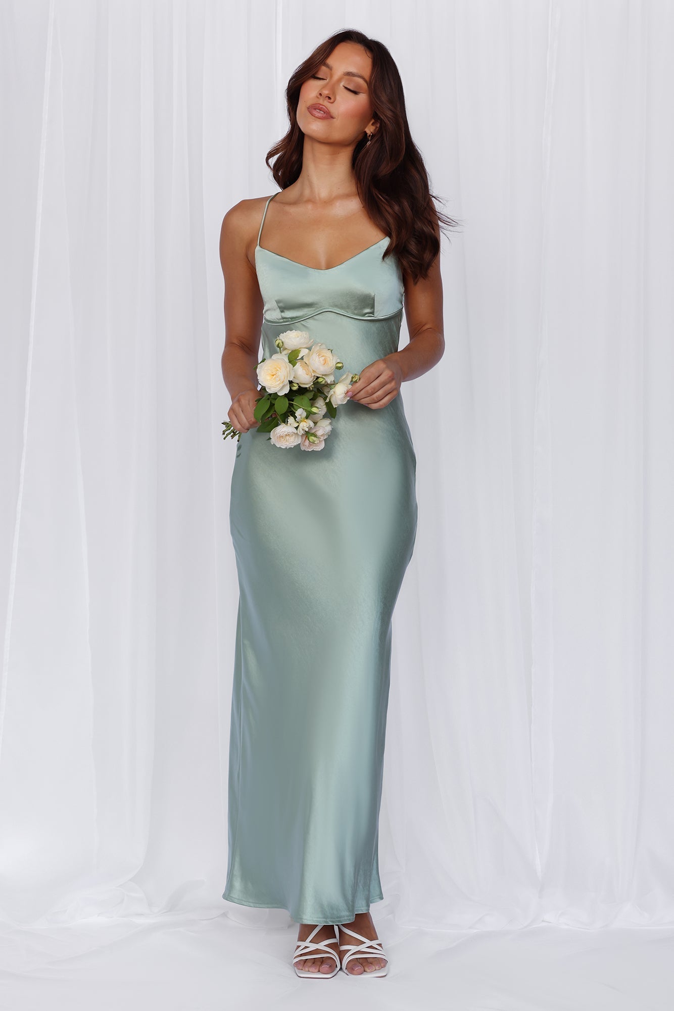 HELLO MOLLY The Samara Satin Maxi Dress Sage