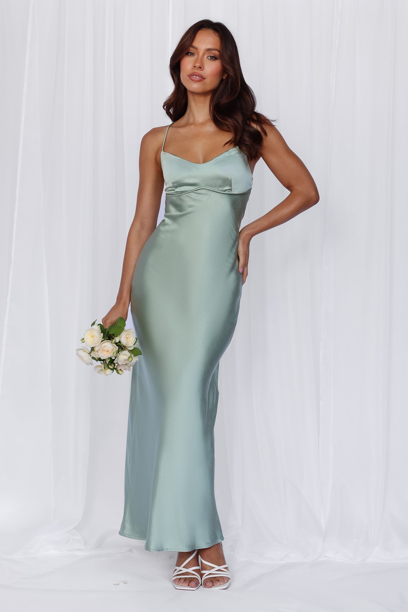 HELLO MOLLY The Samara Satin Maxi Dress Sage