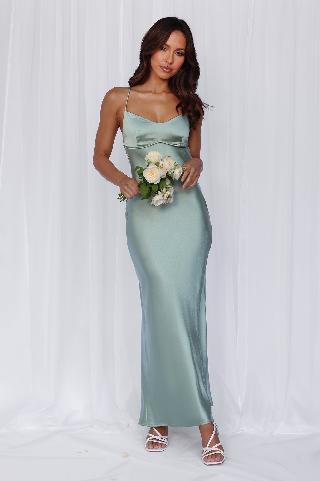 HELLO MOLLY The Samara Satin Maxi Dress Sage