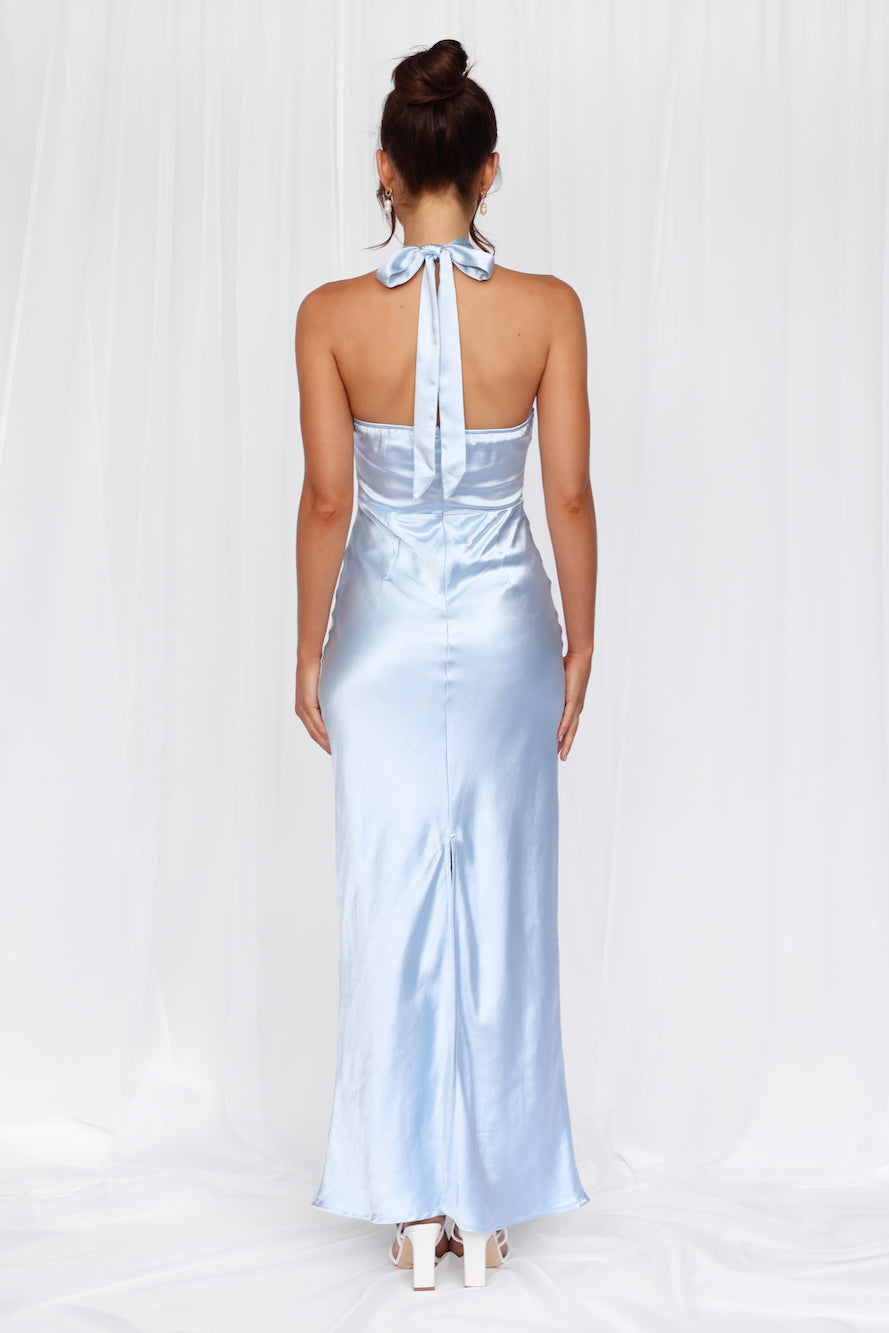 The Cleo Halter Satin Maxi Dress Blue