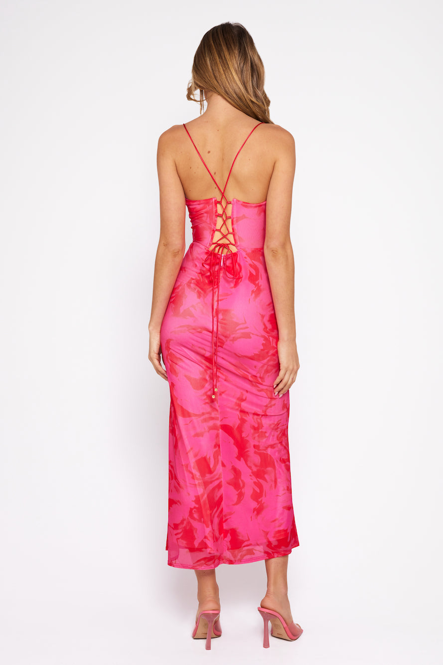 Wine And Dine Me Mesh Midi Dress Pink