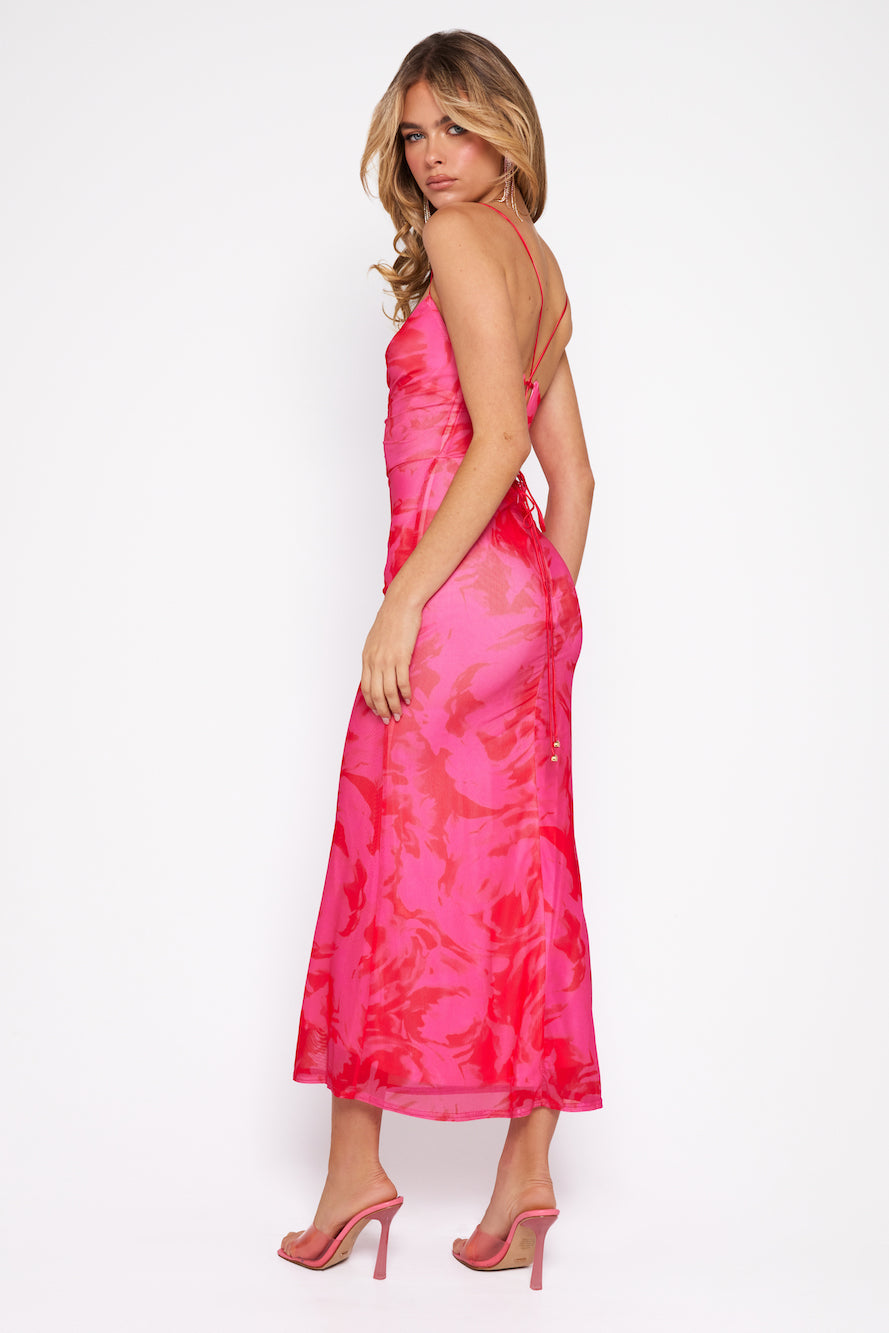 Wine And Dine Me Mesh Midi Dress Pink