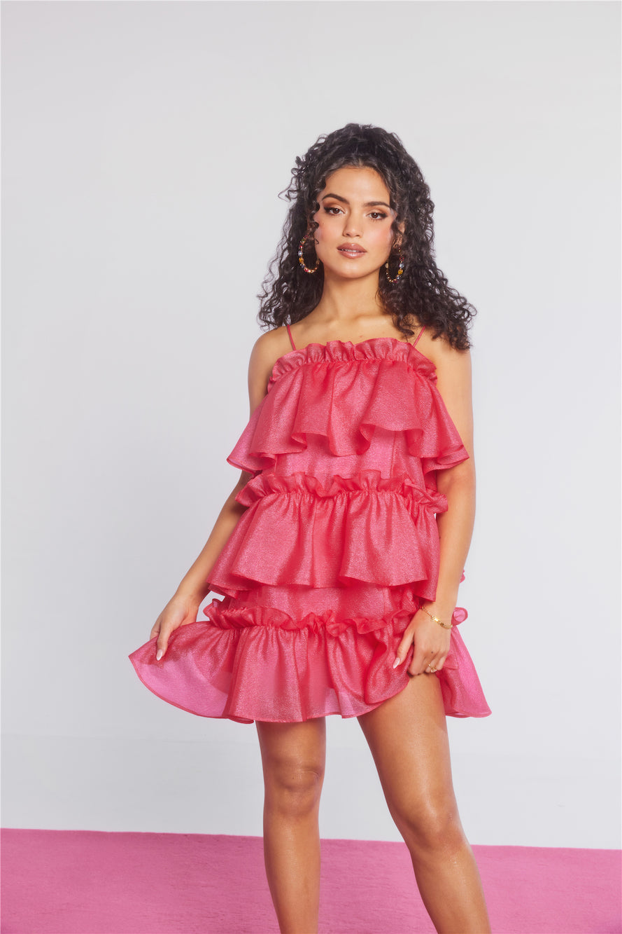HELLO MOLLY Champagne Towers Mini Dress Hot Pink