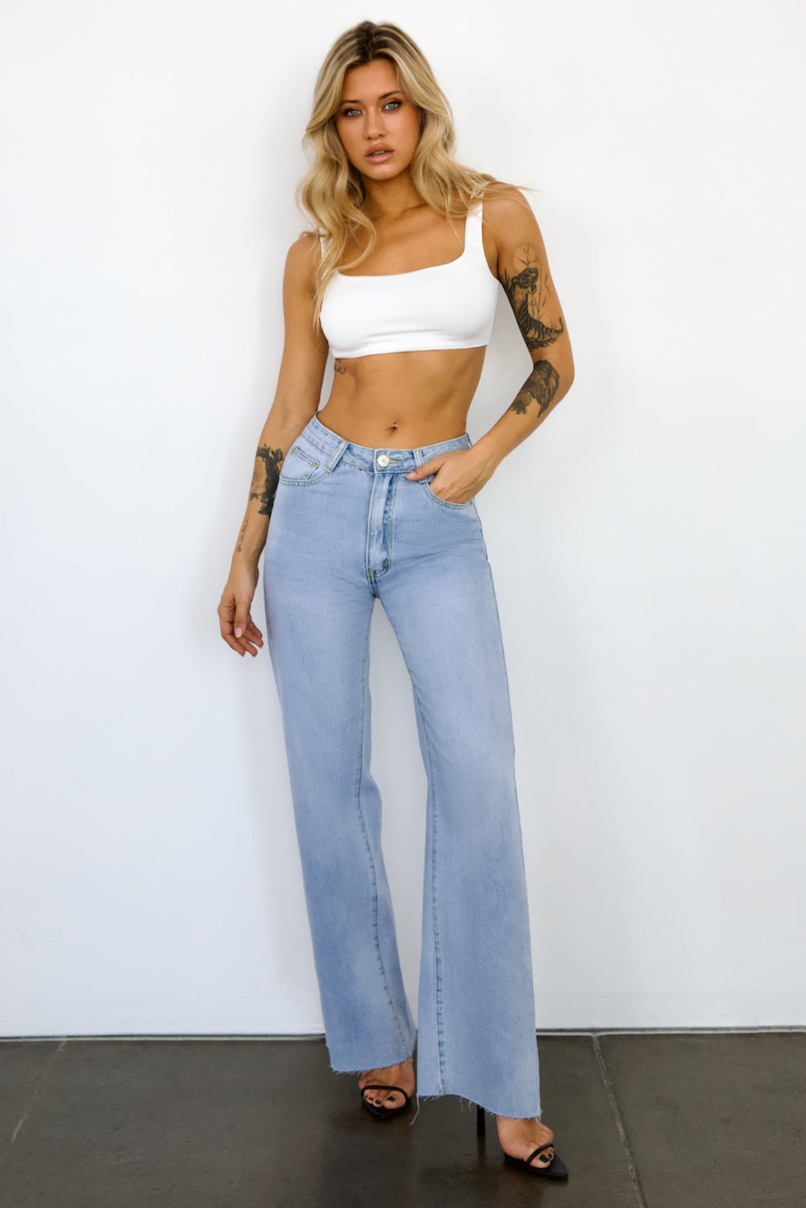 DNM High Rise Wide Leg Denim Jeans Light Blue