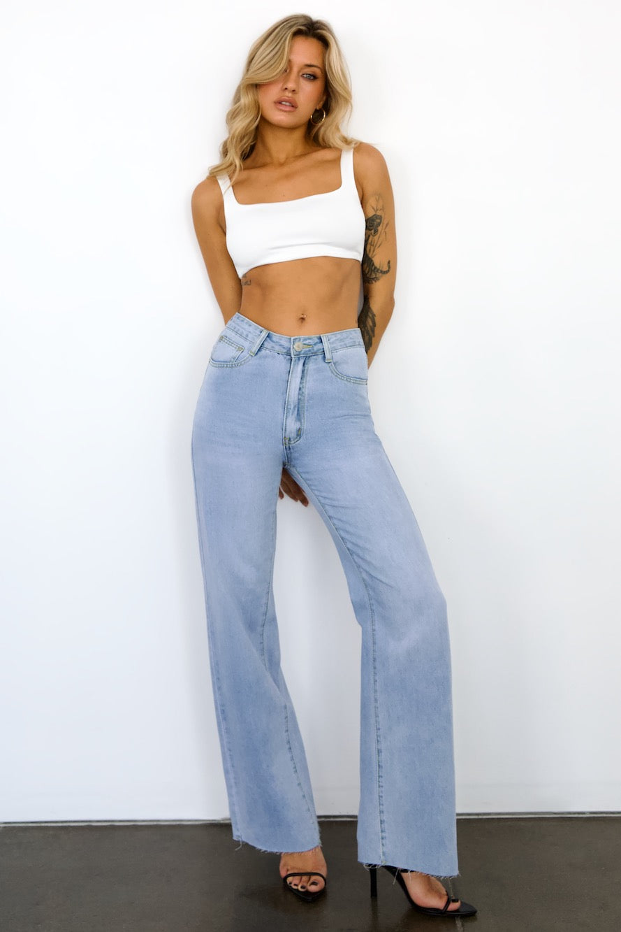 DNM High Rise Wide Leg Denim Jeans Light Blue