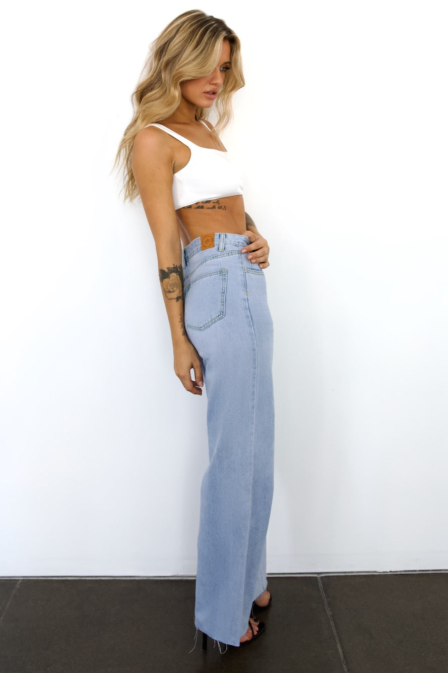 DNM High Rise Wide Leg Denim Jeans Light Blue
