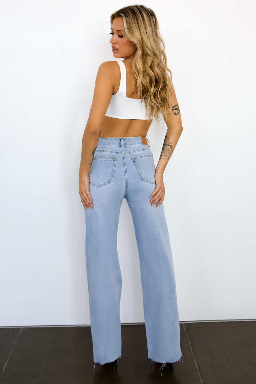 DNM High Rise Wide Leg Denim Jeans Light Blue