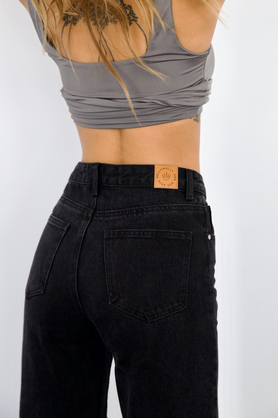 DNM High Rise Wide Leg Denim Jeans Black