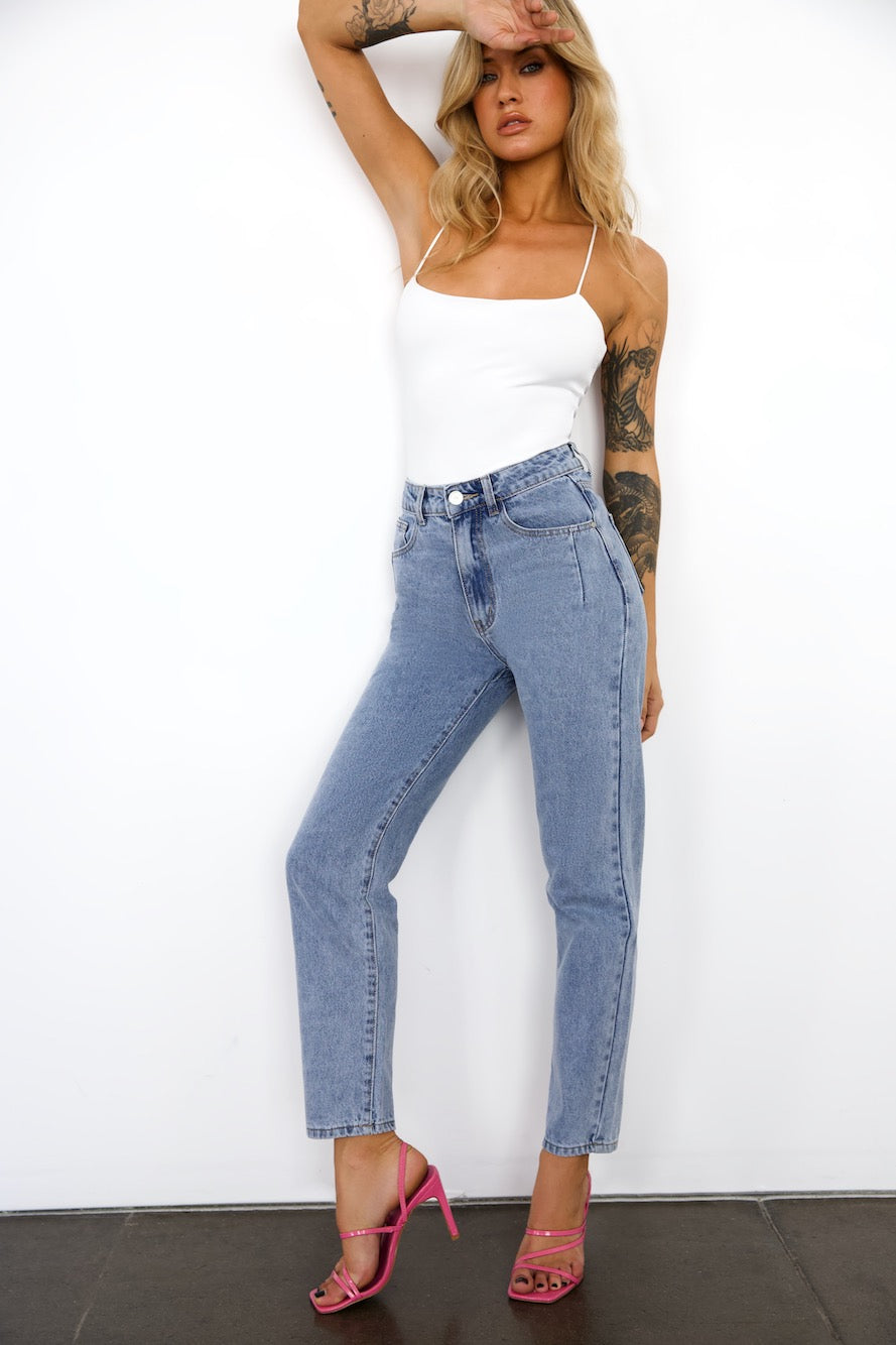 DNM High Rise Straight Cropped Leg Denim Jeans Light Blue