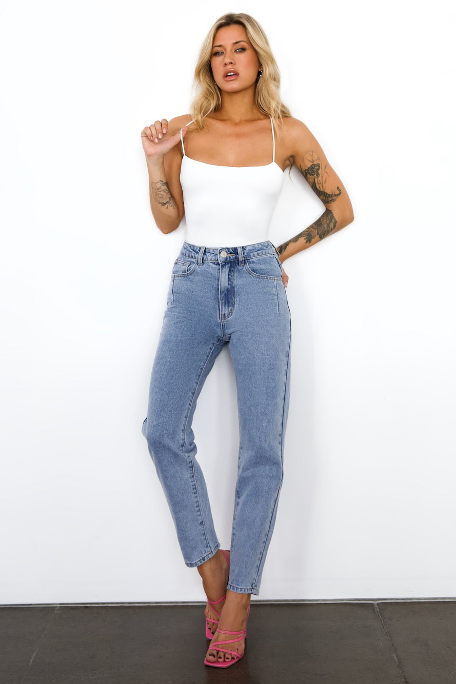 DNM High Rise Straight Cropped Leg Denim Jeans Light Blue