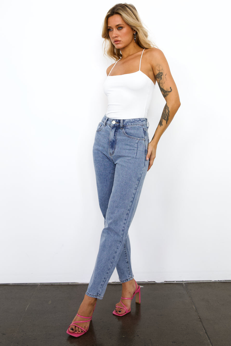 DNM High Rise Straight Cropped Leg Denim Jeans Light Blue