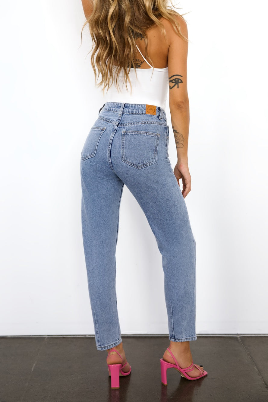 DNM High Rise Straight Cropped Leg Denim Jeans Light Blue