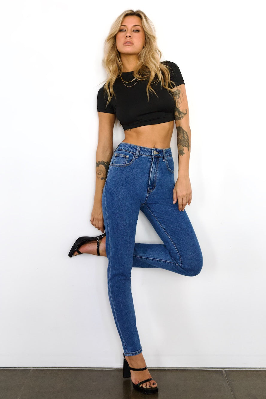 DNM High Rise Skinny Leg Denim Jeans Dark Blue