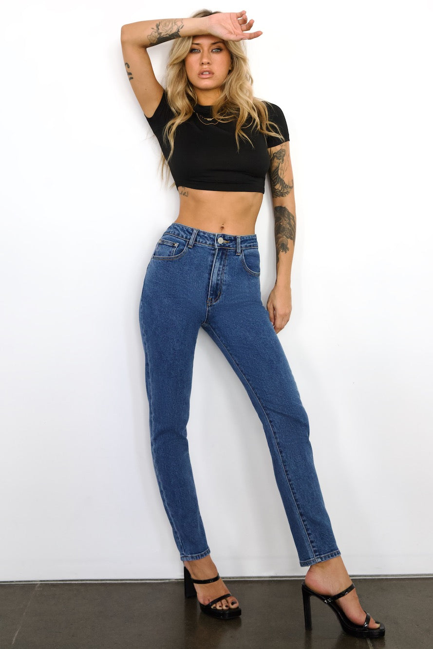 DNM High Rise Skinny Leg Denim Jeans Dark Blue