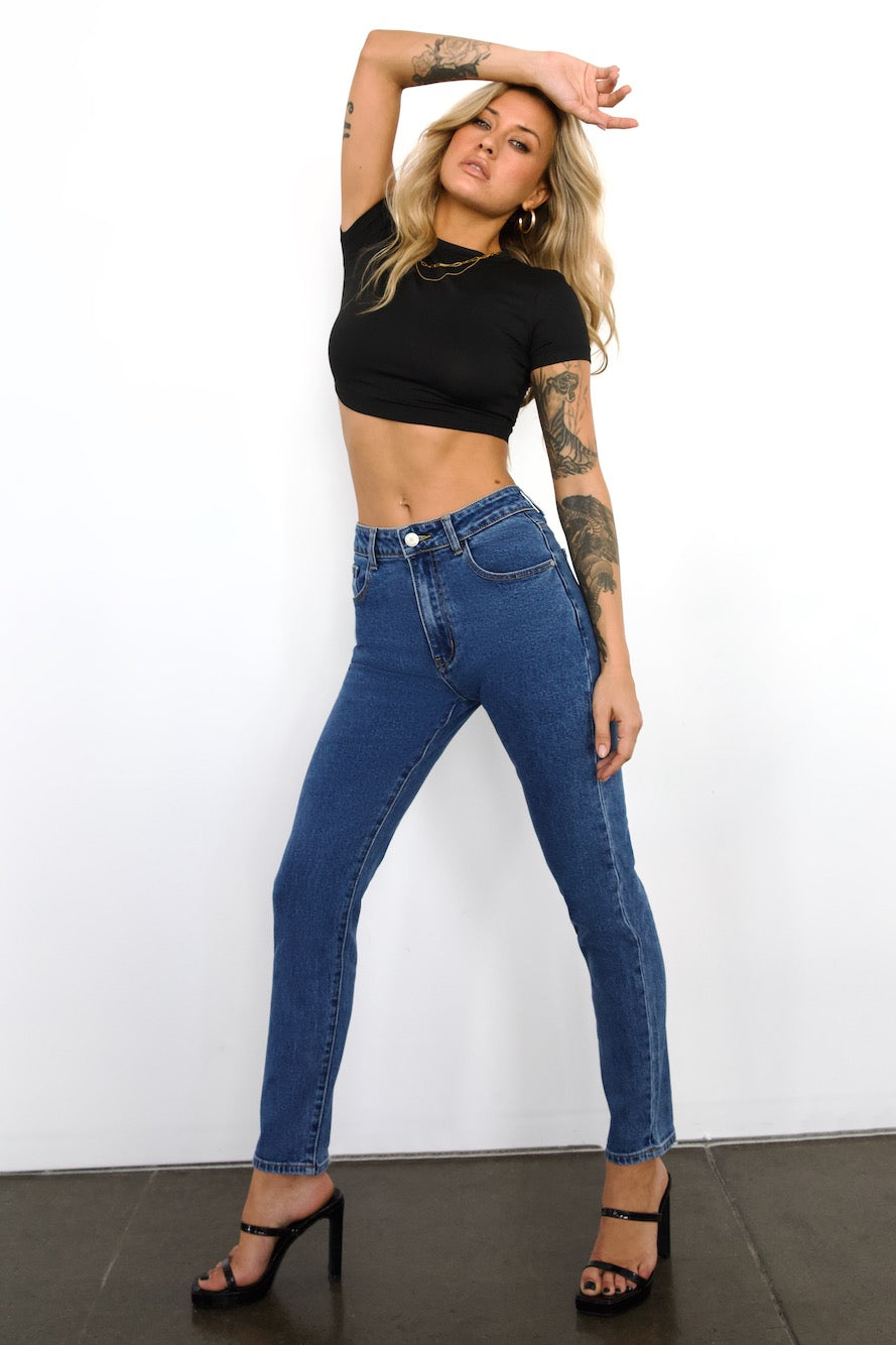 DNM High Rise Skinny Leg Denim Jeans Dark Blue