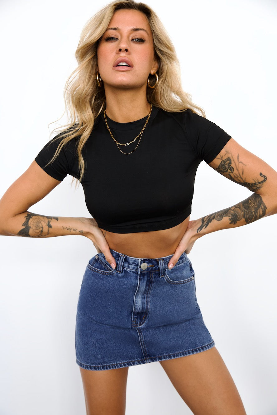 DNM High Rise Denim Mini Skirt Mid Blue