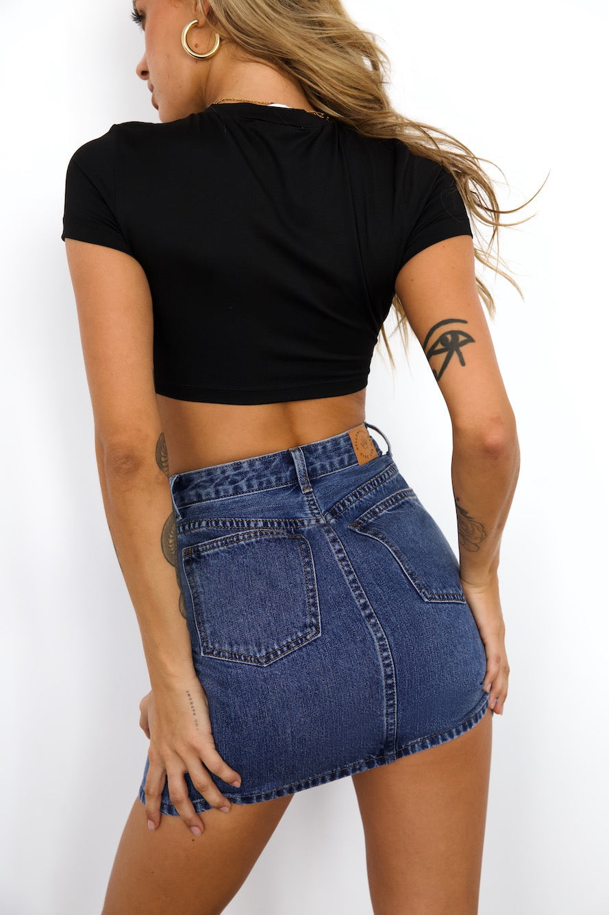 DNM High Rise Denim Mini Skirt Mid Blue