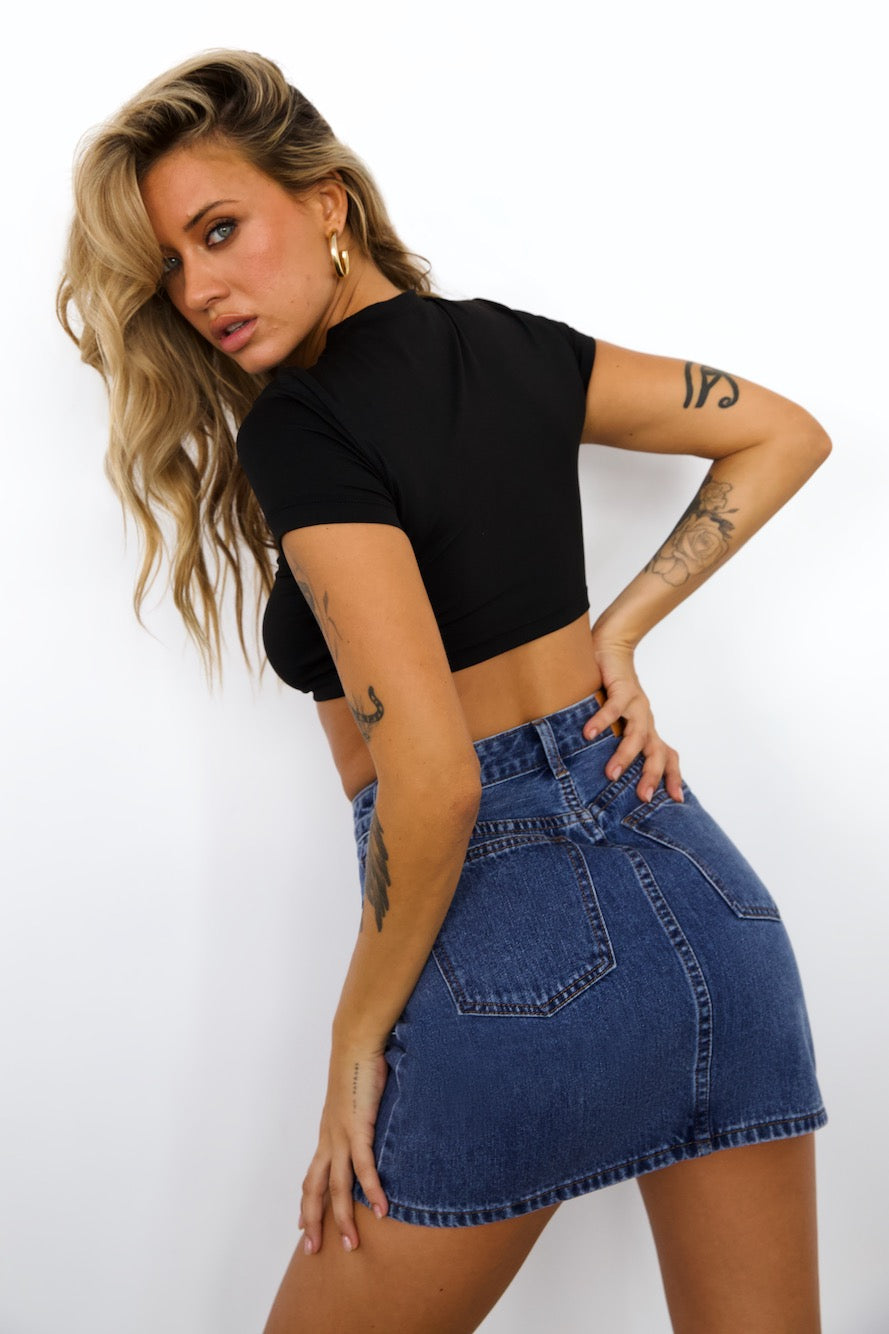 DNM High Rise Denim Mini Skirt Mid Blue