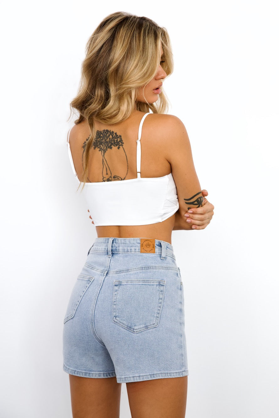 DNM High Rise Denim Shorts Light Blue