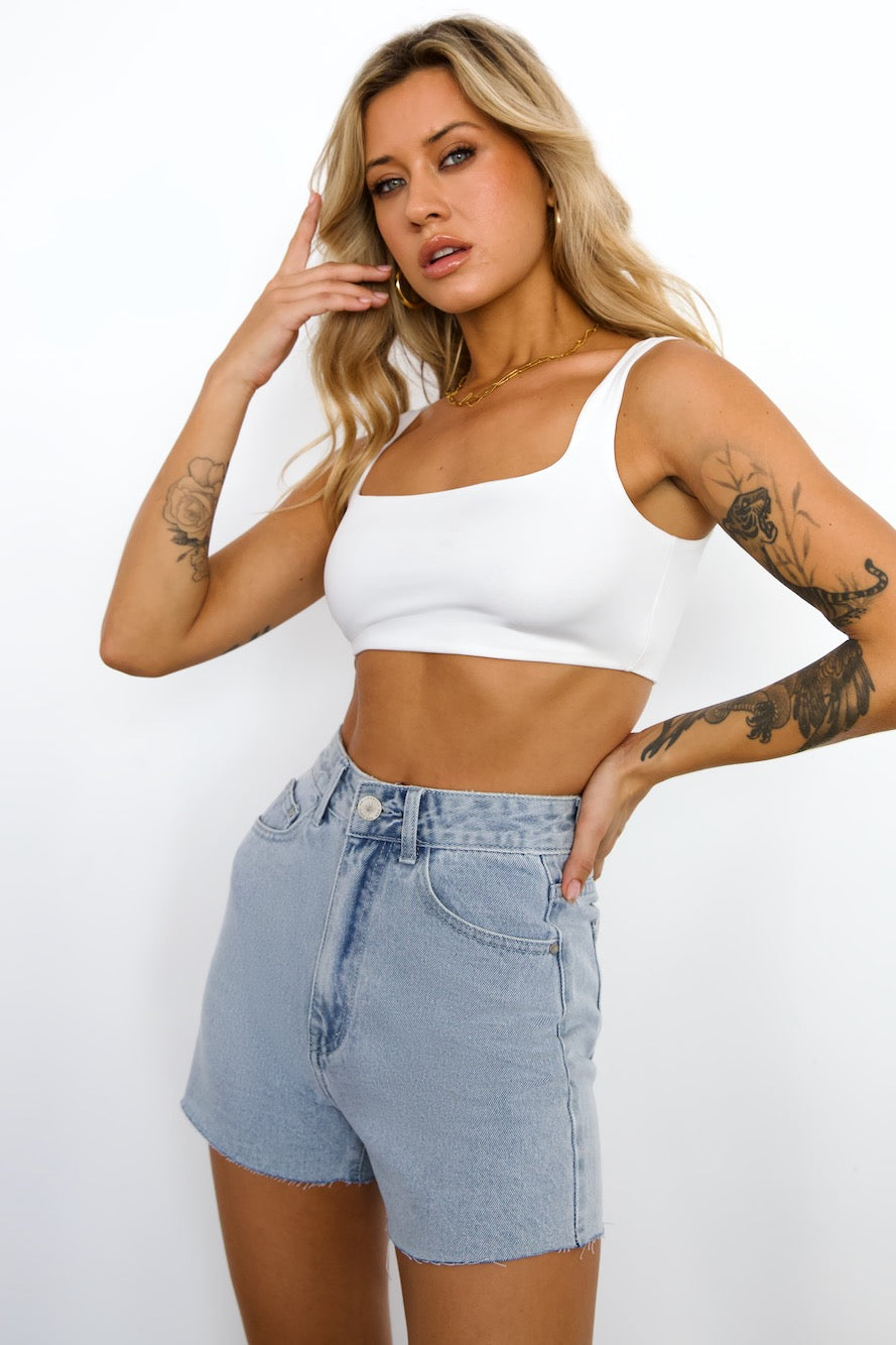 DNM High Rise Frayed Denim Shorts Light Blue