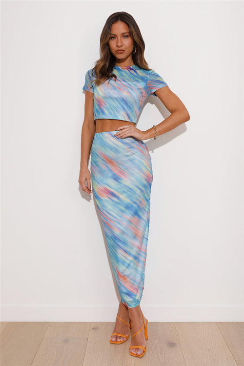 Attention Show Mesh Maxi Skirt Blue