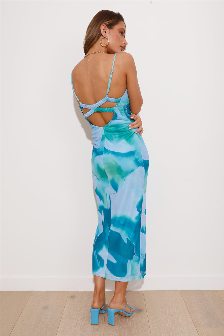 Share Me Mesh Maxi Dress Blue