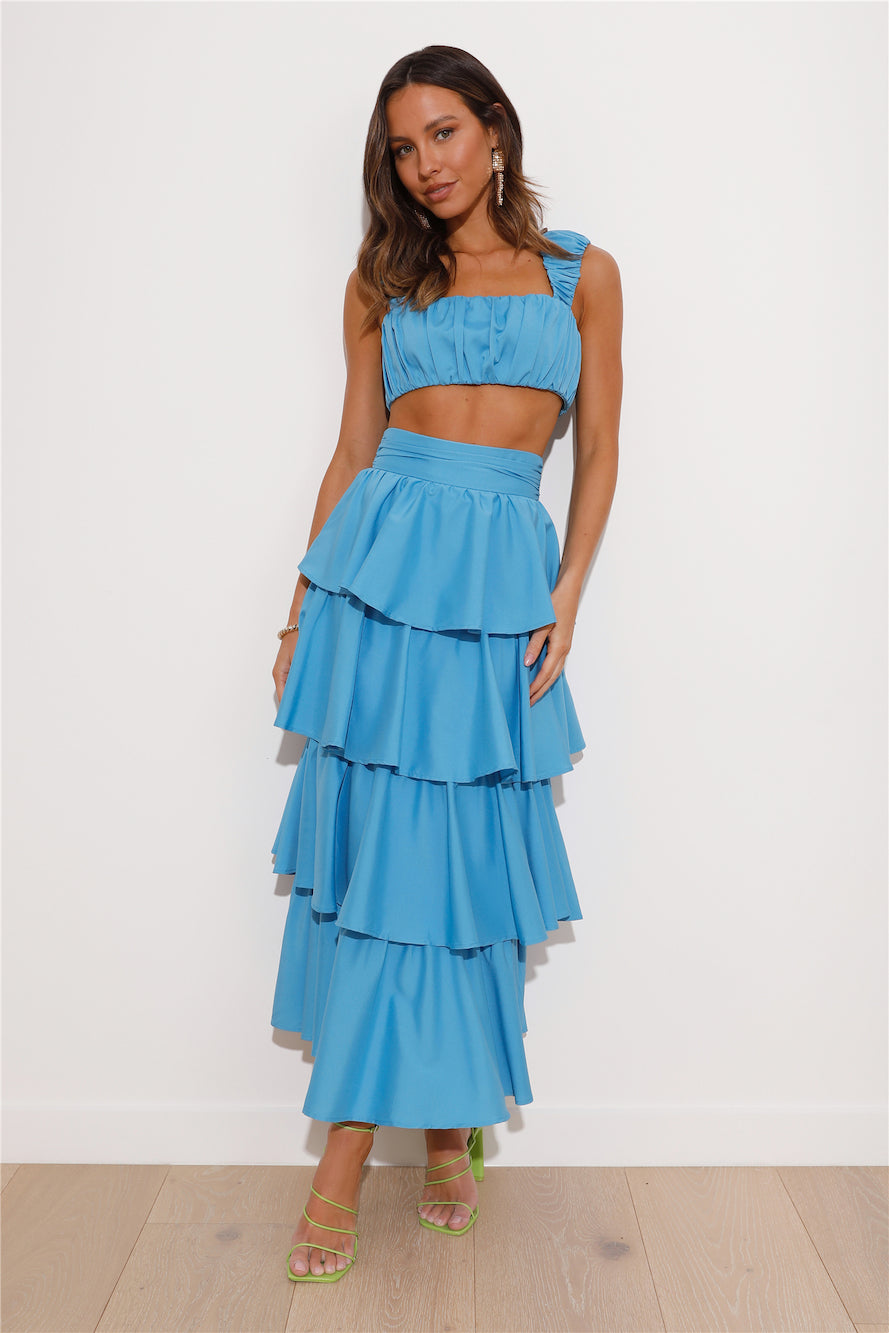 Hour To Shine Midi Skirt Blue
