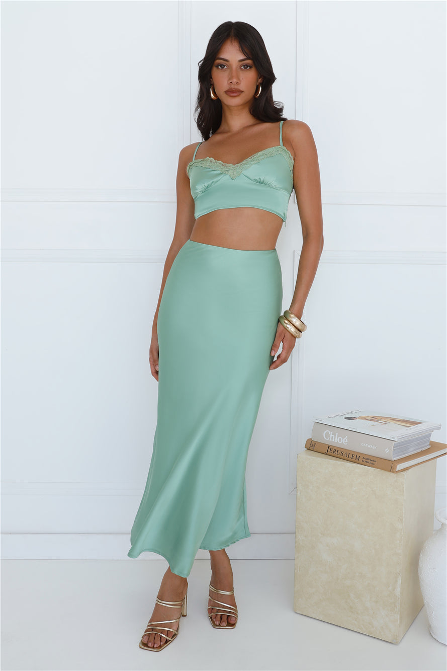 Forest Secrets Satin Maxi Skirt Green